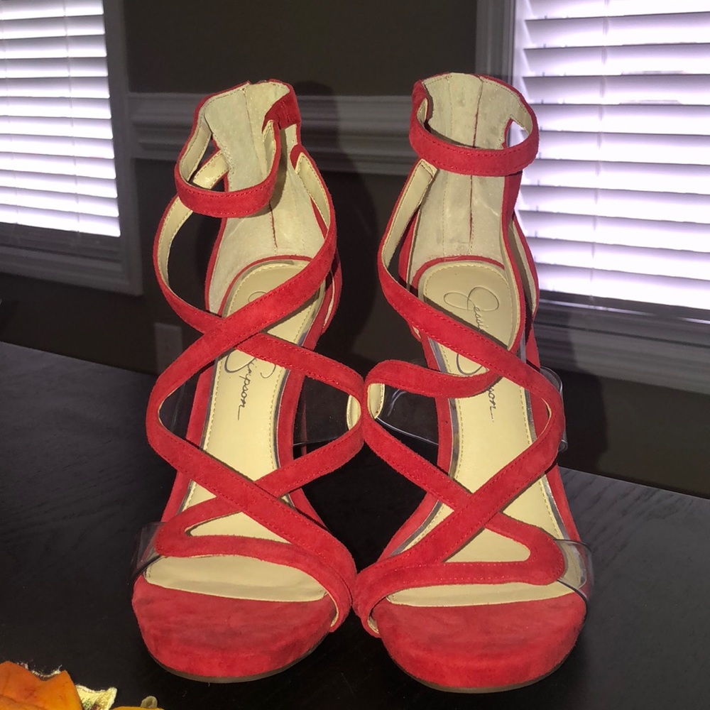 Red strappy heels size 8, Jessica Simpson